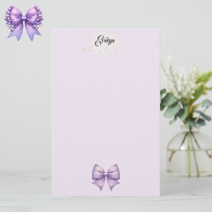 Lila Polka Dot Ribbon Stationery Brevpapper
