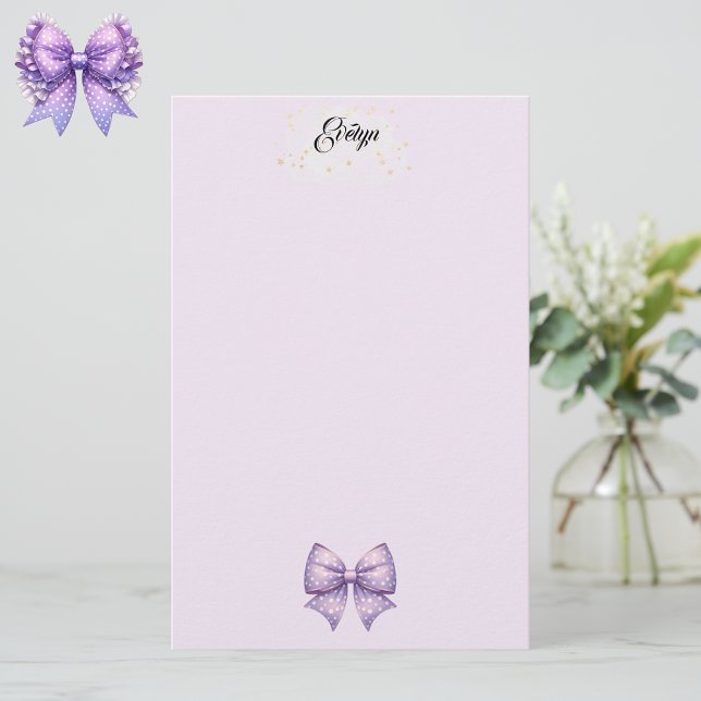 Lila Polka Dot Ribbon Stationery Brevpapper (Skapare uppladdad)