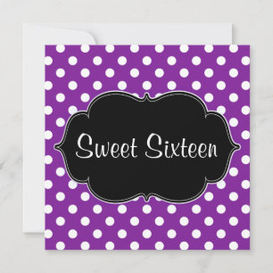 Lila Polka Dot Sweet 16 Födelsedagsfester Inbjudningar