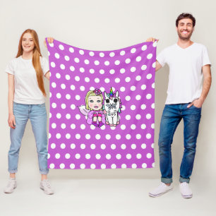 Lila polka Dot Unicorn och Fairy Blanket Fleecefilt