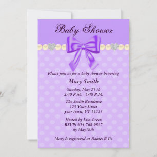 Lila Polka dots Bow Baby Shower-inbjudan Inbjudningar