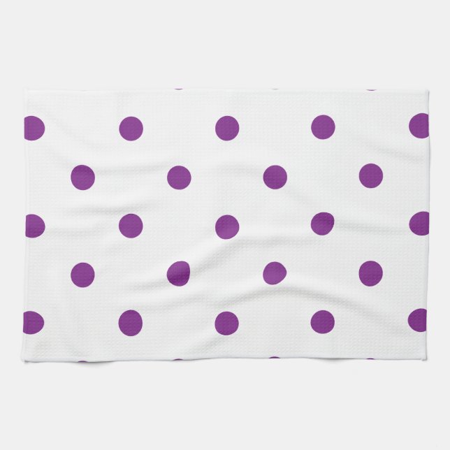 Lila Polka dots i vit bakgrund Kökshandduk (Horisontell)
