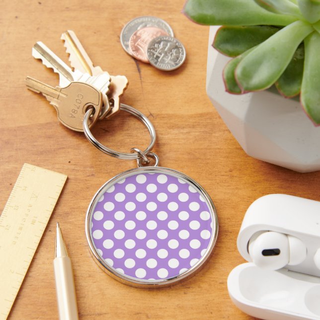 Lila Polka dots, Polka Dot Mönster, Dit, Dit Rund Silverfärgad Nyckelring (Skrivbord)
