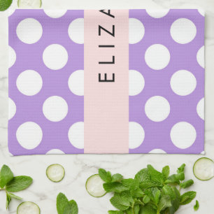Lila Polka dots, Polka Dot Mönster, ditt namn Kökshandduk