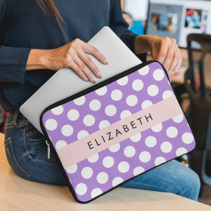 Lila Polka dots, Polka Dot Mönster, ditt namn Laptop Fodral