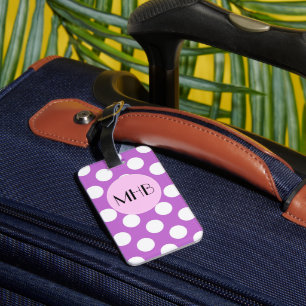 Lila Polka dots, Polka Dot Mönster, Monogram Bagagebricka