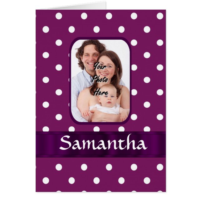 Lila polka punkt hälsningskort (Framsidan)