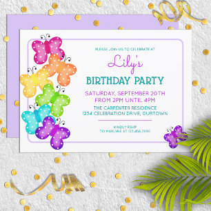 Lila Polkadot Butterfly Birthday-inbjudan Inbjudningar