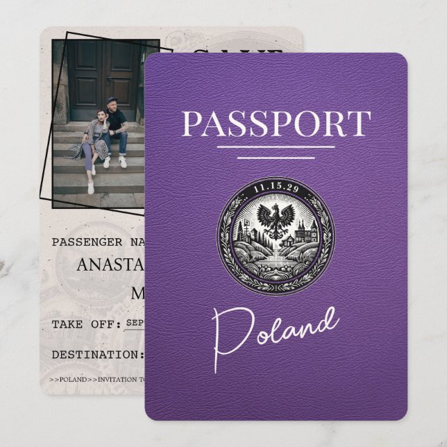 Lila Polskt pass Spara datum Datumet (Fram/baksida)