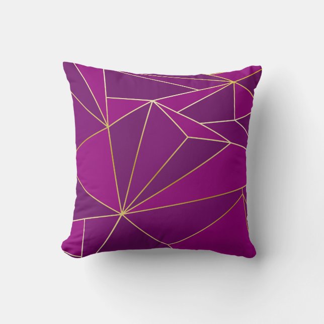 Lila Polygon Art: Geometrisk bakgrund för Guld Lin Kudde (Framsida)