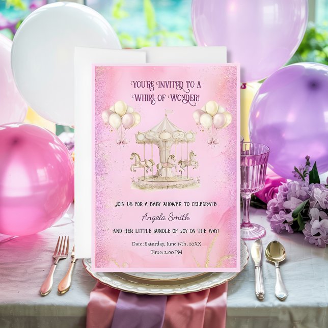Lila Pony Dreams-Baby Shower-inbjudan Inbjudningar (purple-carousel-pony-baby-shower-collection)