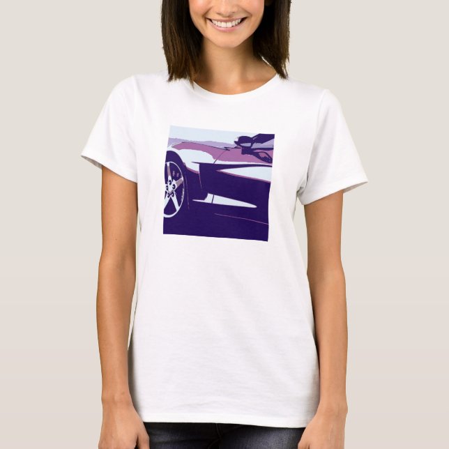 Lila Pop Art Corvette Tee Shirt (Framsida)