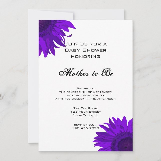 Lila Pop Art Solblommor Baby Shower Inbjudningar (Framsida)