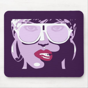 Lila Pop Art Söt Woman Sunglasses Rosa Läppar Musmatta