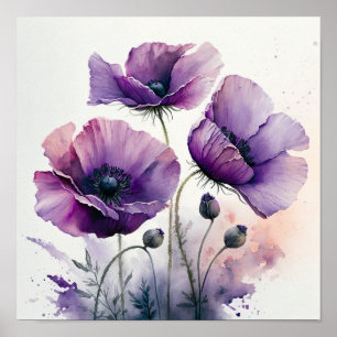 Lila poppblommor konsttryck poster