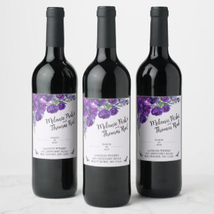 Lila Poppy Bröllop vin flaska Vinflaska Etikett