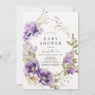 Lila Poppy & Lilac Blommigt Baby Shower Inbjudningar