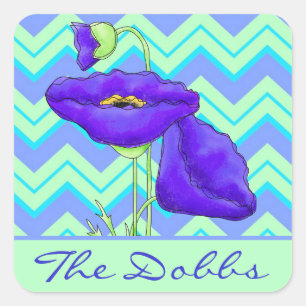 Lila Poppy Personlig Grönt Chevron Zizzag Fyrkantigt Klistermärke