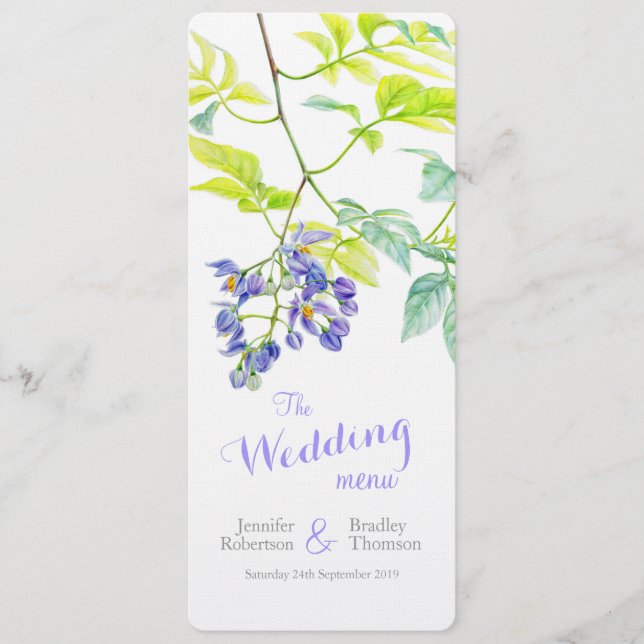 Lila Potatiscreeper art bröllop middag Meny (Framsida)