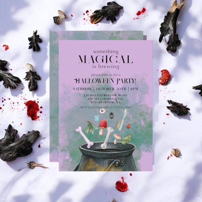 Lila Potions & Spådomars Witches Cauldron Hallowee Inbjudningar (Skapare uppladdad)