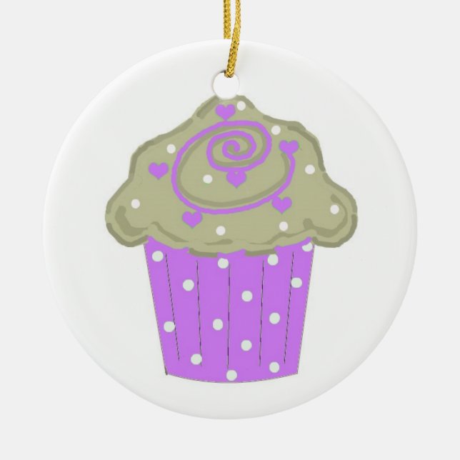 Lila Prickig Cupcake Julgransprydnad Keramik (Framsidan)