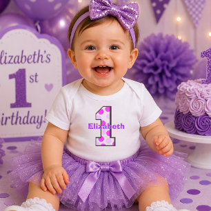 Lila prickig enkel 1-årsfest tee