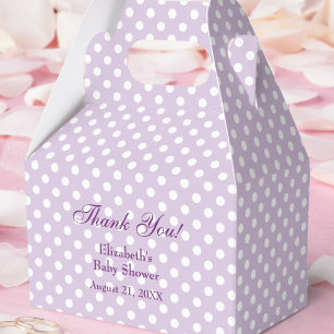 Lila prickiga baby shower presentlåda