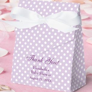 Lila prickiga baby shower presentlåda