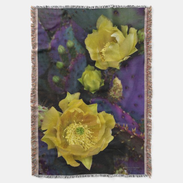 Lila Prickly Pear Opuntia Cactus Gula blommor Filt (Framsidan Vertikal)