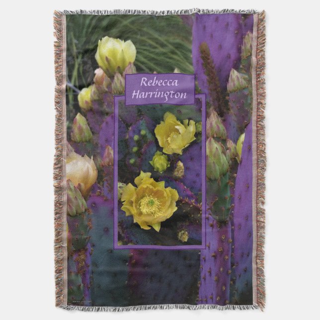 Lila Prickly Pear Opuntia Cactus Gula blommor Filt (Framsidan Vertikal)