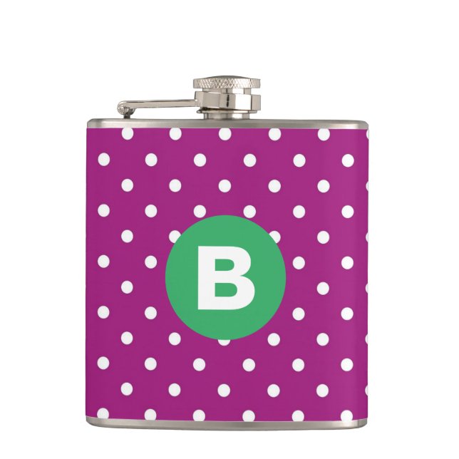 Lila prickmönster Grön monogram Fickplunta (Framsidan)