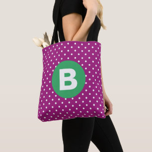 Lila prickmönster Grönt monogram Tygkasse