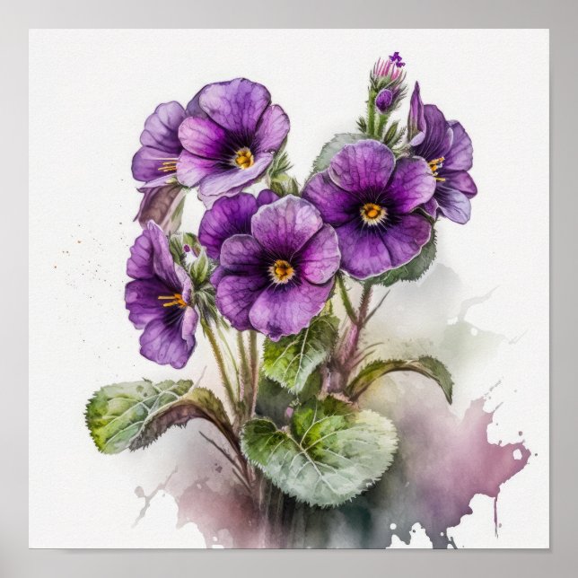 Lila Primrose Flowers Art Print Poster (Framsidan)