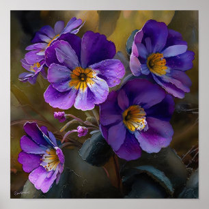 Lila Primrose Flowers Art Print Poster