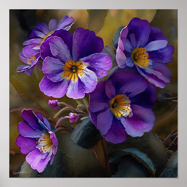 Lila Primrose Flowers Art Print Poster (Framsidan)