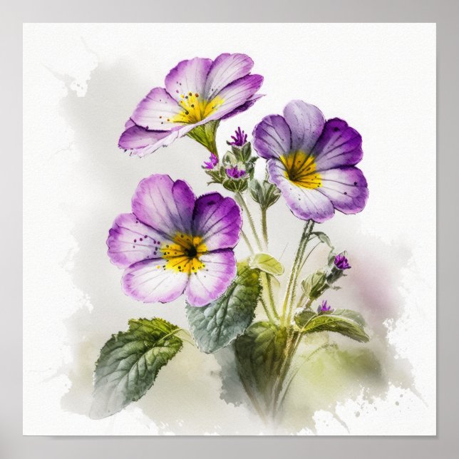 Lila Primrose Flowers Art Print Poster (Framsidan)