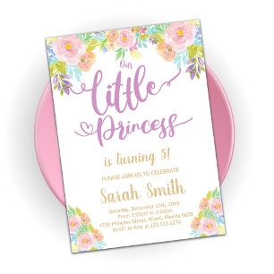 Lila Princess Birthday bjudande Inbjudningar
