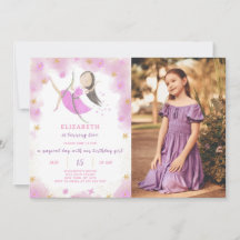 Lila Princess Birthday bjudande med foto