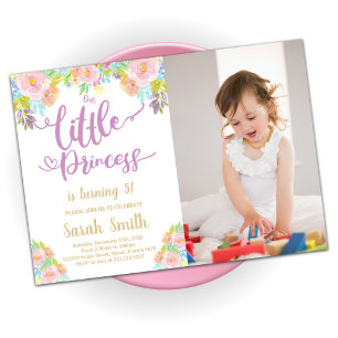 Lila Princess Birthday-inbjudan med foto Inbjudningar