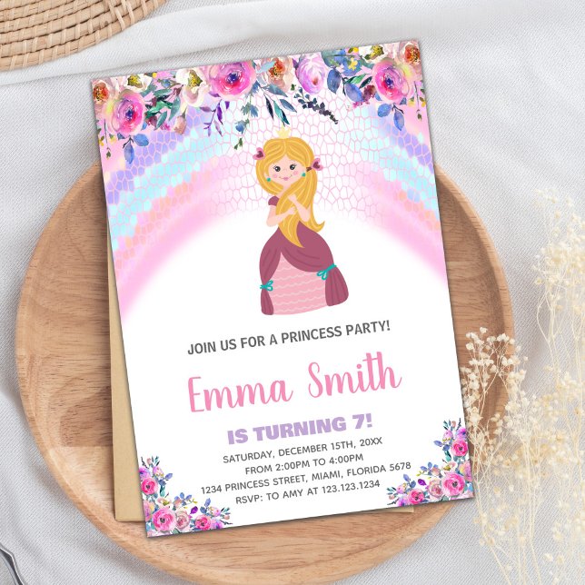 Lila Princess Birthday-inbjudningar Inbjudningar (Purple Princess Birthday Invitations)