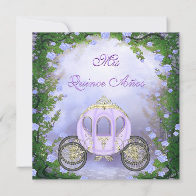 Lila Princess Carriage Enchanted Quinceanera Inbjudningar (Framsida)