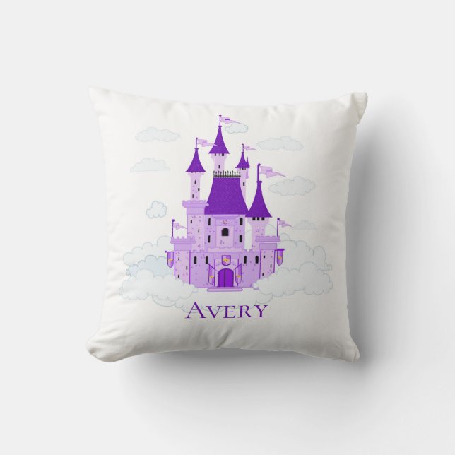 Lila Princess Castle Personlig Girly Kudde (Framsida)