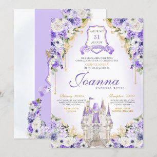 Lila Princess Castle Royal Lavender Quinceanera Inbjudningar