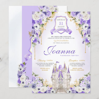 Lila Princess Castle Royal Lavender Quinceanera Inbjudningar