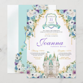 Lila Princess Castle Royal Quinceanera Inbjudningar