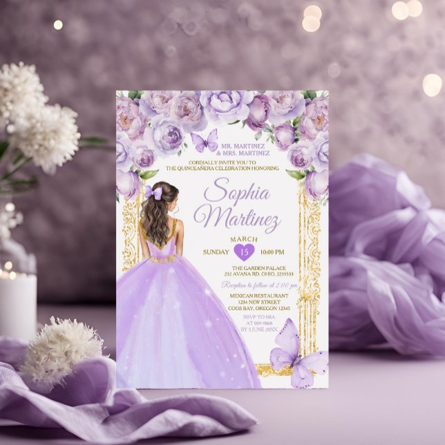 Lila Princess Dates Lavender Blommigt Mis Quince Inbjudningar (Skapare uppladdad)