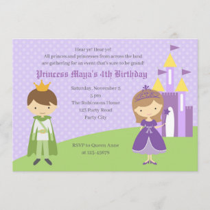Lila Princess & Grönt Prince Birthday-inbjudan Inbjudningar