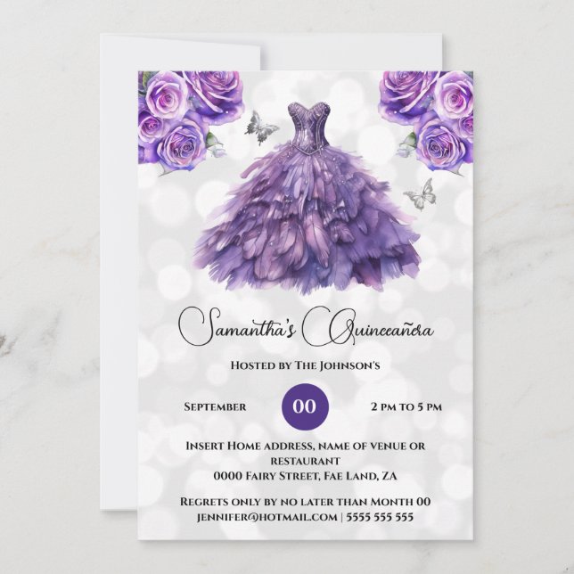 Lila princess Quinceañera fantasy ballgown ro Inbjudningar (Framsida)