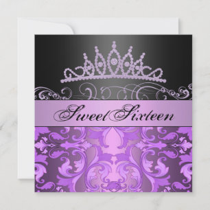 Lila Princess Sweet16 Damask Birthday Inbjudan