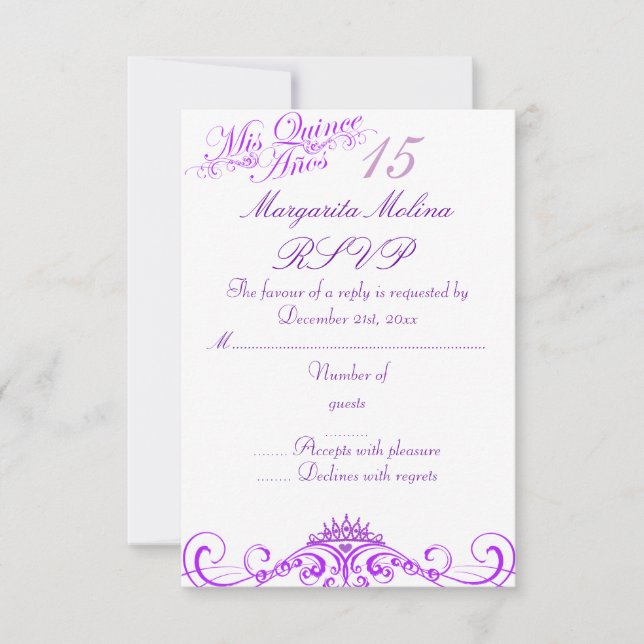 Lila Princess Tiara Quinceanera OSA Kort (Framsida)